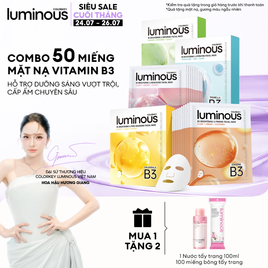 [NEW COMBO] 5 Hộp Mặt Nạ Giấy COLORKEY LUMINOUS B3 Thế Hệ Mới, Hỗ Trợ Dưỡng Sáng Da, 30ml/Miếng