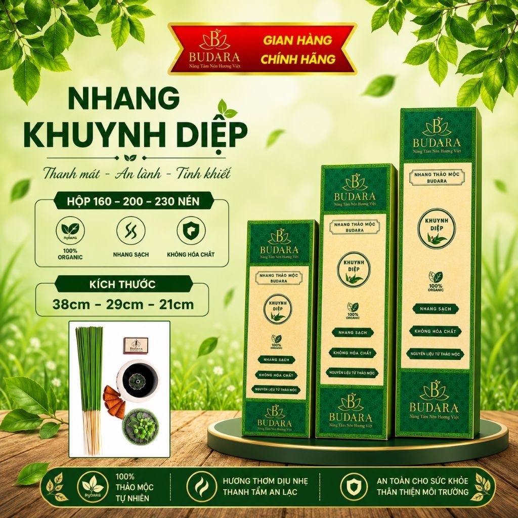 Nhang khuynh diệp budara, nhang làm từ lá khuynh diệp, nhang sạch không hoá chất, nhang thảo mộc