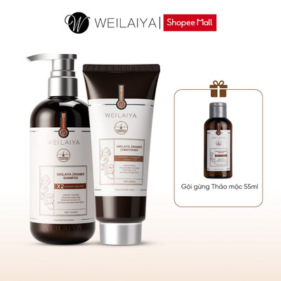 Cặp dầu gội xả tóc thảo dược Weilaiya gừng giúp tóc khoẻ đẹp gấp đôi hiệu quả cho da khô, da thường