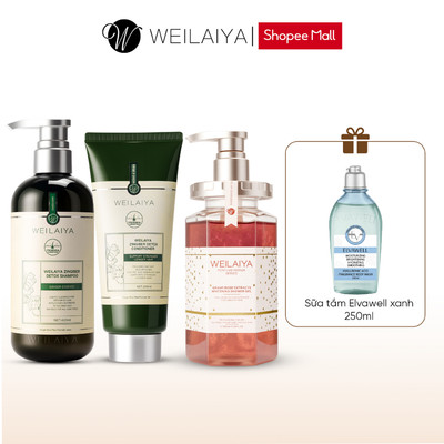 Combo sữa tắm dưỡng da Weilaiya chiết xuất cánh hoa và cặp gội xả gừng Weilaiya
