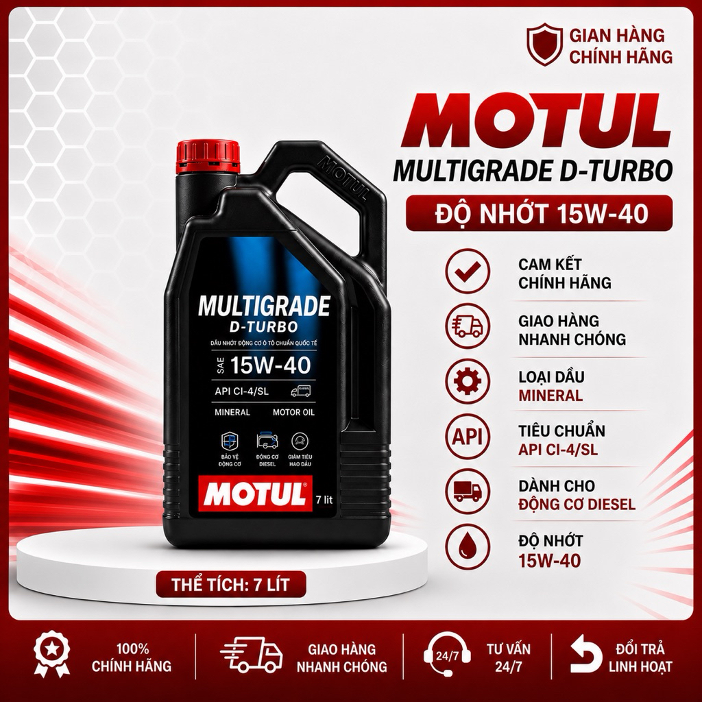 DẦU NHỚT DÀNH CHO XE OTO MÁY DẦU MOTUL MULTIGRADE D-TURBO 15W40 DUNG TÍCH 7L