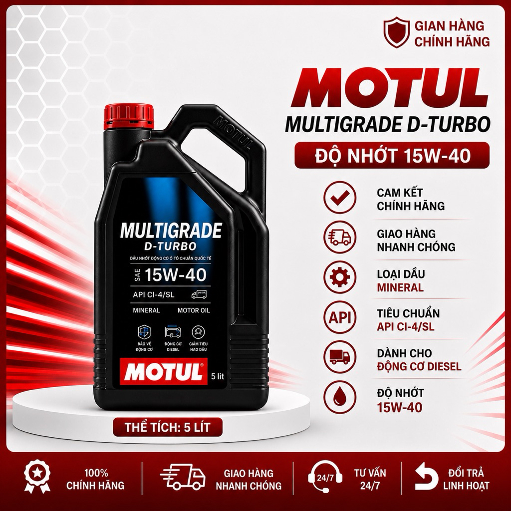 DẦU NHỚT DÀNH CHO XE OTO MÁY DẦU MOTUL MULTIGRADE D-TURBO 15W40 5L