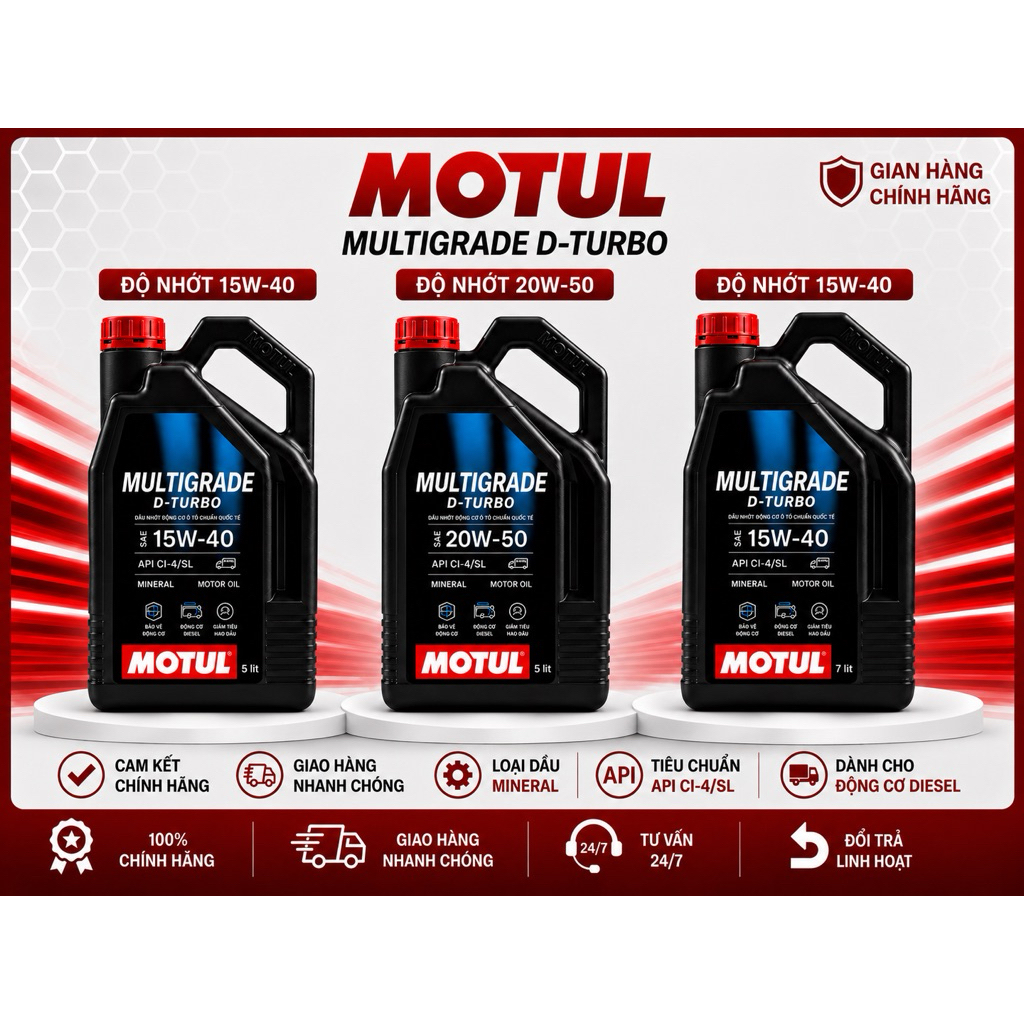 DẦU NHỚT DÀNH CHO XE OTO MÁY DẦU MOTUL MULTIGRADE D-TURBO 15W40/20W50 5L/7L