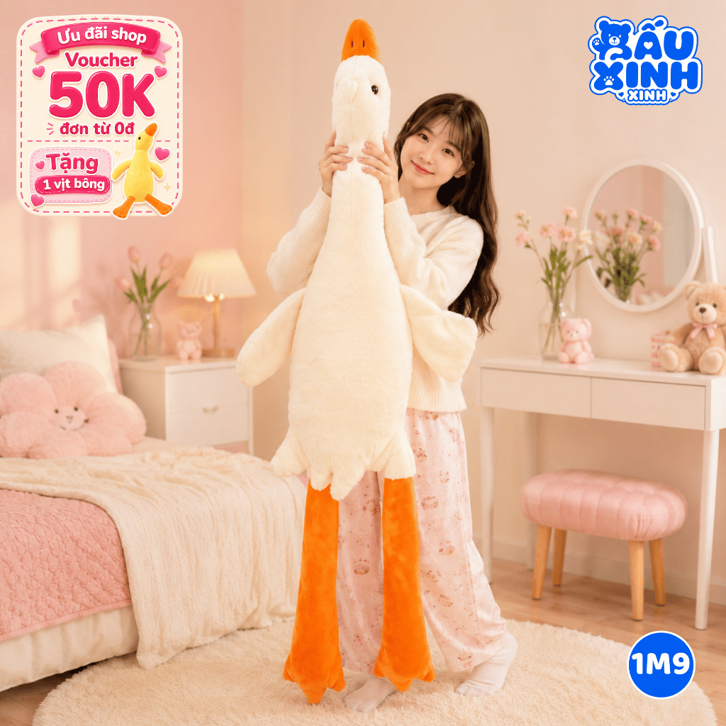 Gấu Bông Vịt 1M9, Gấu Bông Ngỗng Siêu To Siêu Dễ Thương, Thú Bông Thú Nhồi Bông Toy Đồ Chơi - Gấu Xi