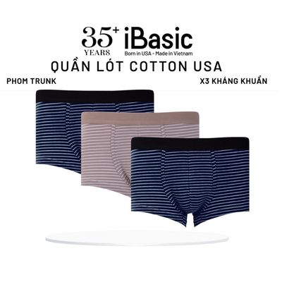 Quần lót nam iBasic phom trunk cotton USA kháng khuẩn kẻ sọc PANM138