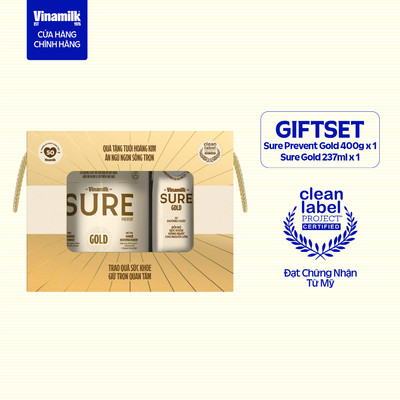 Giftset bao gồm 1 Sữa bột Vinamilk Sure Prevent Gold 400g và 1 Sữa bột pha sẵn Sure Gold 237ml