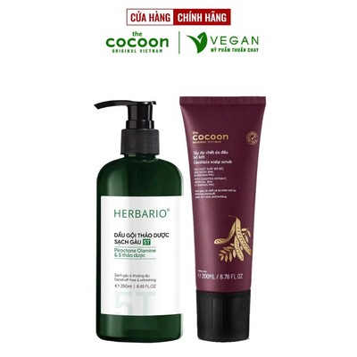Combo Dầu gội thảo dược sạch gàu 5T Herbario + Tẩy tế bào chết da đầu bồ kết Cocoon 200ml