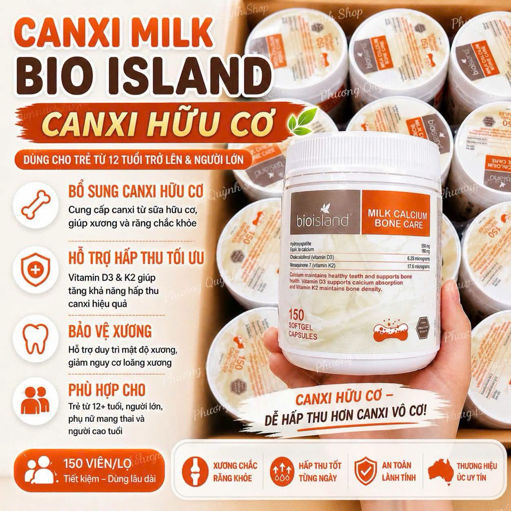 PQS - Canxi Sữa Bio Island Milk Canxi Bone Care 150v