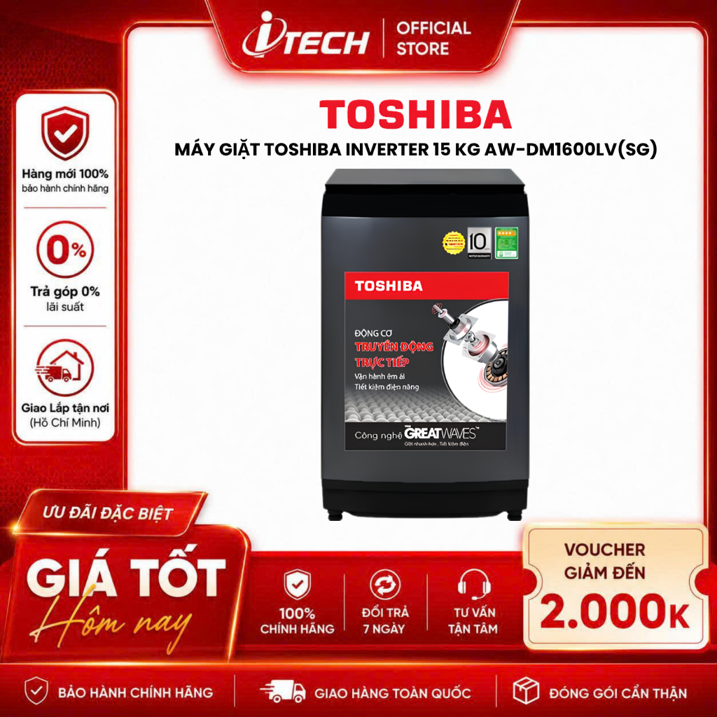 DM1600LV(SG) - Máy giặt Toshiba Inverter 15 kg AW-DM1600LV(SG) - Hàng chính hãng