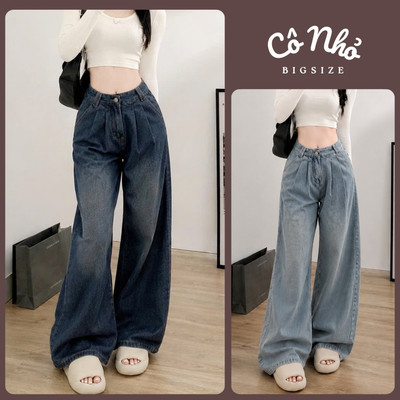 Quần Jean Bigsize Nữ Dáng Suông Ống Rộng Wash Sáng Bản Lưng Xếp Ly Cá Tính Dễ Phối Đồ Q590