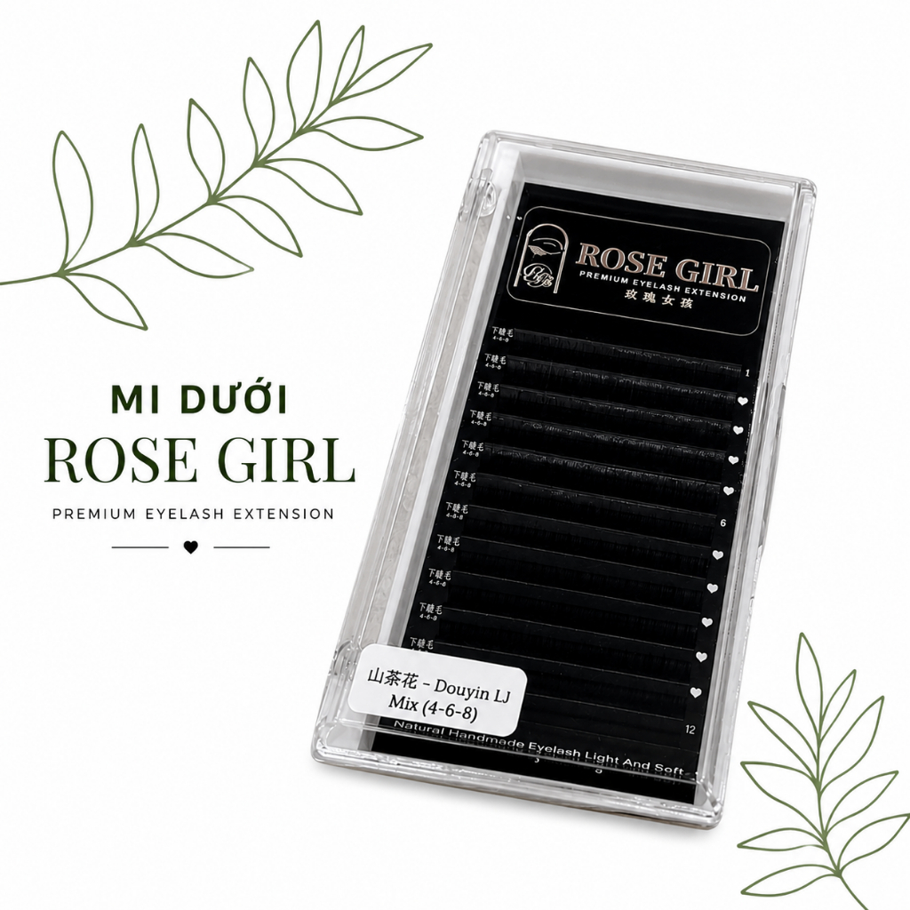 Mi dưới ROSE GIRL độ cong J/B/LC/LB/LJ/Siêu mềm mướt, đen, bắt keo tốt