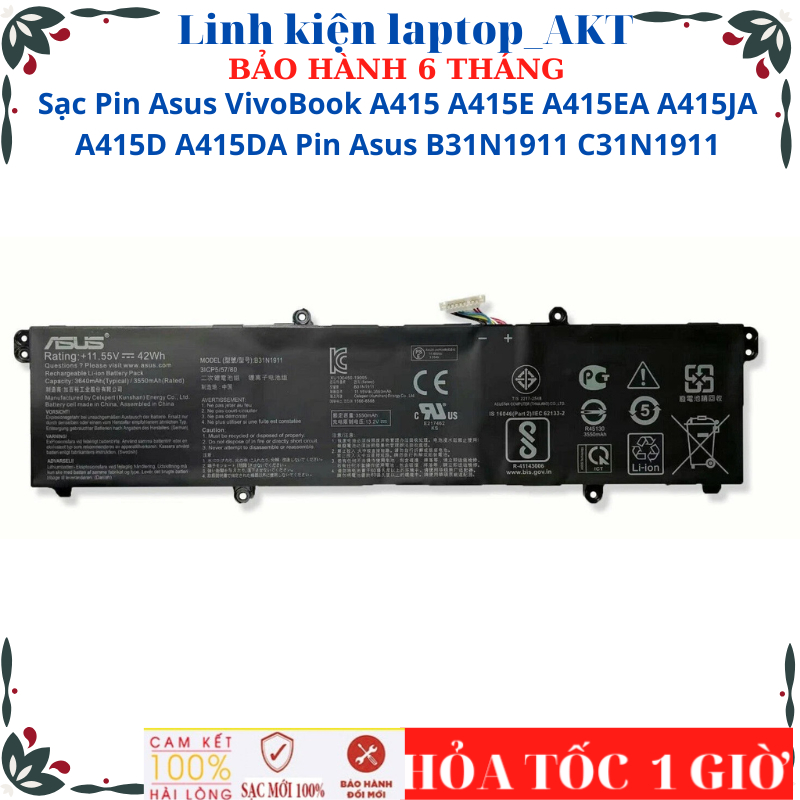 Sạc Pin Asus VivoBook A415 A415E A415EA A415JA A415D A415DA Pin Asus B31N1911 C31N1911