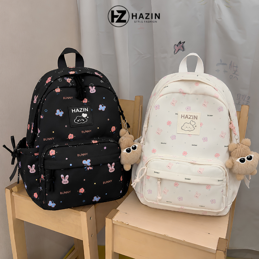 ( Mua 1 Tặng 1 ) Hazin Balo đi học nữ ulzzang in hình Bany kitty basic nhiều ngăn đựng vừa laptop 15