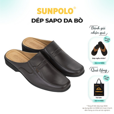 Dép sabo Giày sục nam da bò cao cấp SUNPOLO SPO001