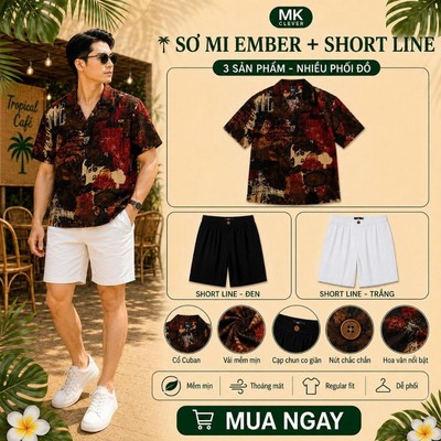 Bộ sưu tập set Sơ Mi Ember + Quần Short Line MK CLEVER Bộ Nam Form Thoải mái, Thoáng mát ,Trẻ trung mùa hè