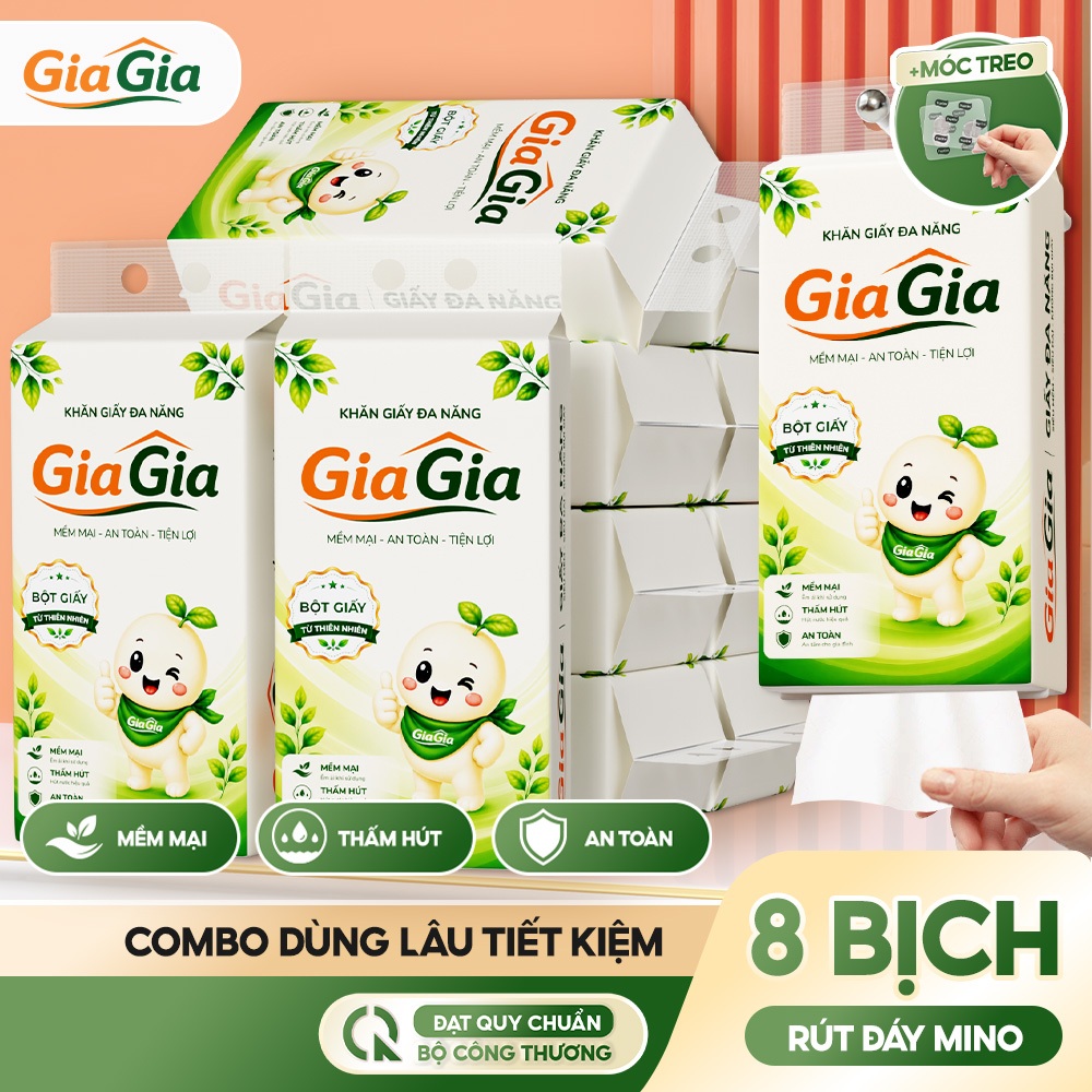 Giấy Rút Đa Năng Mino Gia Gia, Giấy Lau Bếp Tốt, Khăn Giấy Khô Đa Năng 1780 Lượt Rút 10Bịch, Mềm Dai