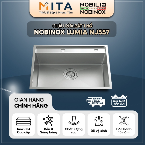 Nobinox Chậu rửa bát 1 hố Lumia NJ557 Chất liệu Inox 304 cao cấp