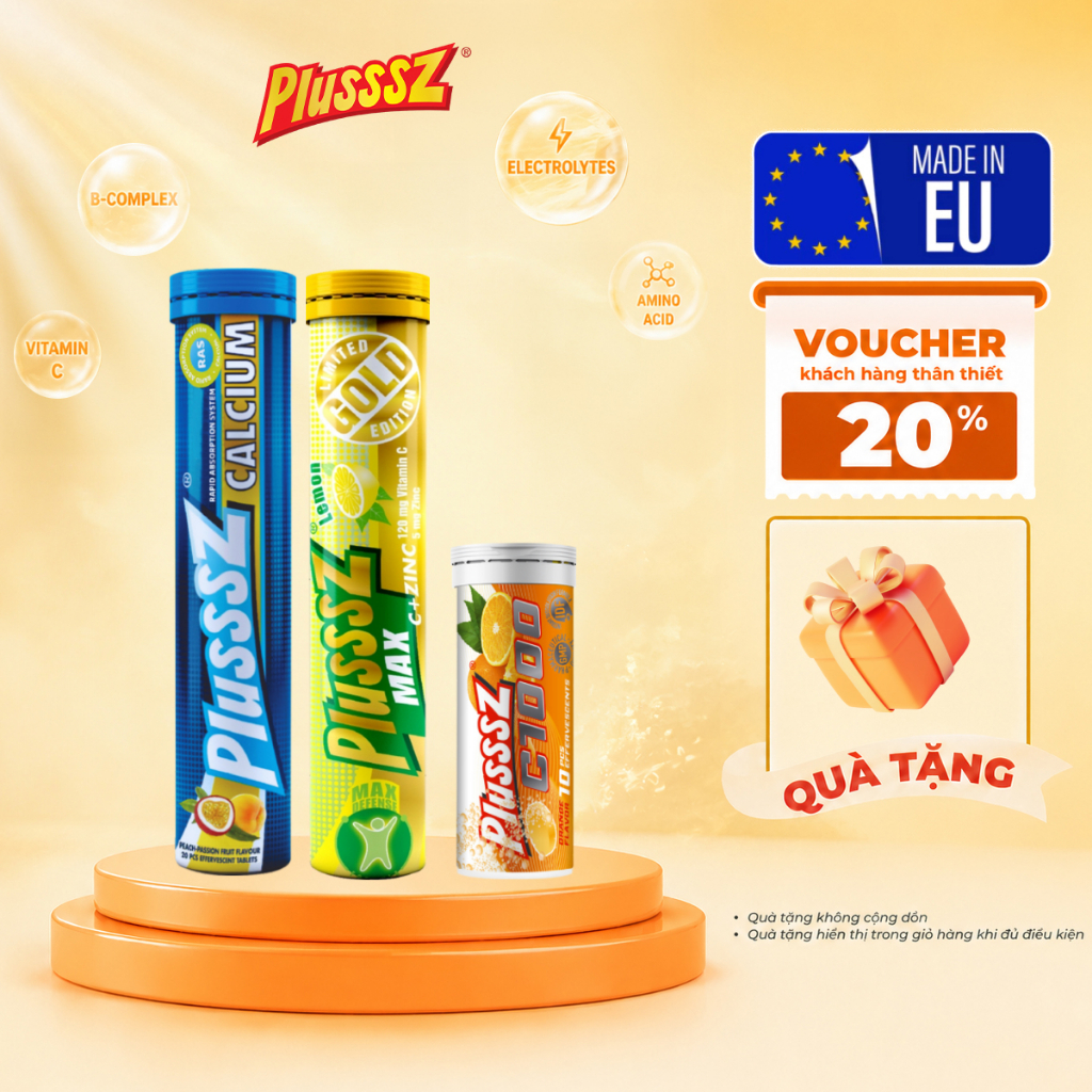 Combo Viên Sủi Plusssz C1000 + Plusssz Max Vitamin C & Zinc + Plusssz Calcium - Nhập Khẩu Chính Hãng
