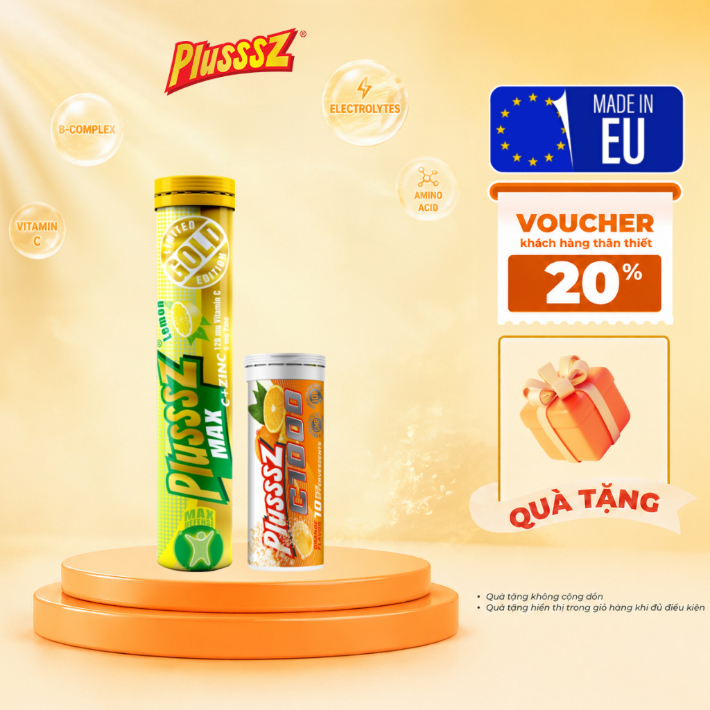 Combo Viên Sủi Plusssz C1000 + Plusssz Max Vitamin C & Zinc Vị Chanh - Nhập Khẩu Chính Hãng