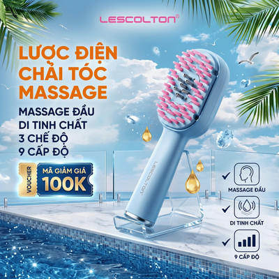 Lược điện chải tóc massage đầu Lescolton phun sương ion đỏ và xanh 3 tốc độ giúp chải thẳng lưu thông máu giảm rụng tóc