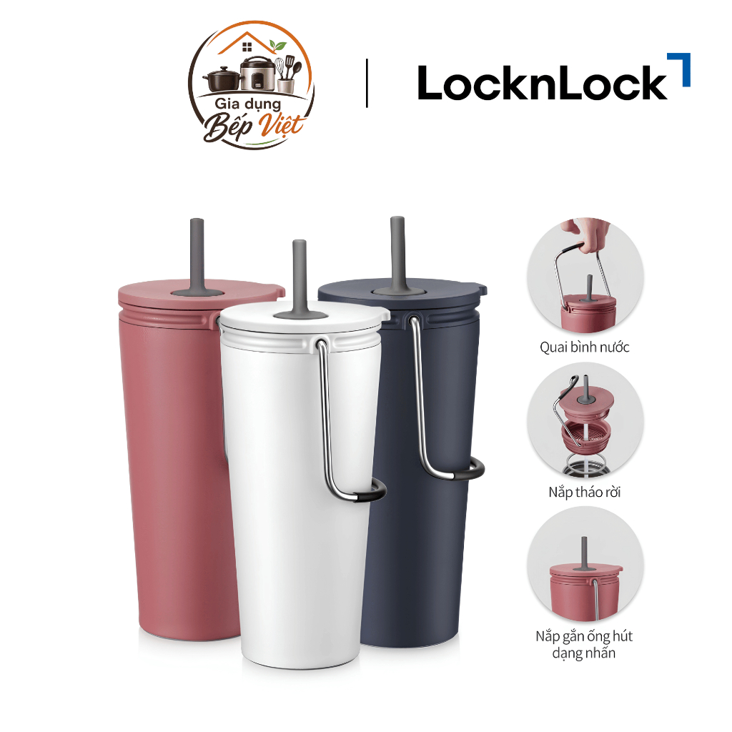 LY GIỮ NHIỆT BUCKET TUMBLER WITH STRAW LOCKNLOCK LHC4268 540ML - Chính hãng