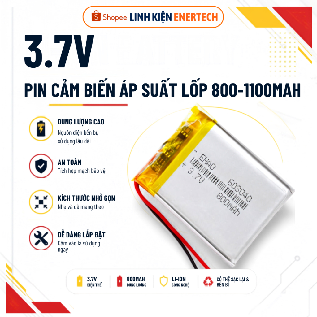 Pin cảm biến áp suất Lốp siêu mỏng 3.7V 800mAh và 1100mAh - Pin Li-Po cảm biến áp suất lốp 800mAh 60