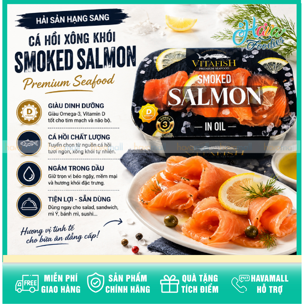 Cá Hồi Hun Khói Ngâm Dầu Vitafish Premium Latvia Hộp 120g – Vitafish Premium Seafood Smoked Salmon I