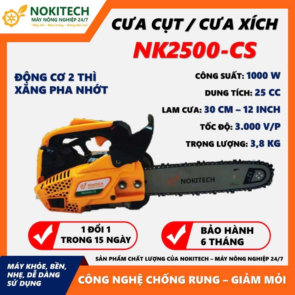 Máy cưa xich mini NokiTec NK2500  động cơ khoẻ bảo hành 12 thang