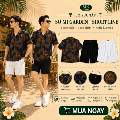 Bộ sưu tập set Sơ Mi Garden + Quần Short Line MK CLEVER Bộ Nam Form Thoải mái, Thoáng mát ,Trẻ trung mùa hè