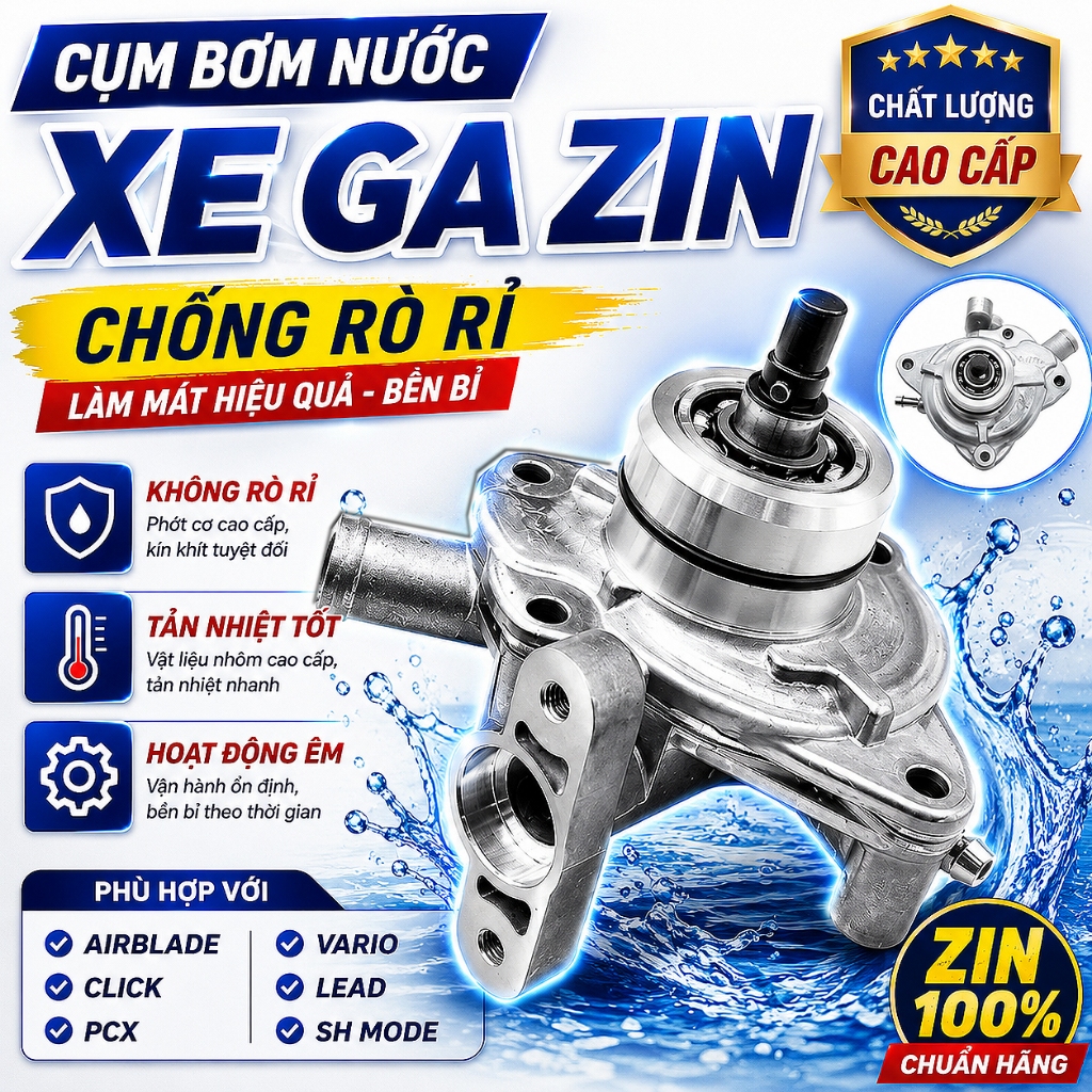 Cụm Bơm Nước Xe Ga Zin Phù Hợp Airblade 125 Lead 125 PCX SHMode Vario 125 Click 125 PCX150 PCX160 Ch