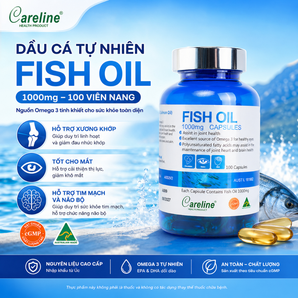 Dầu cá hồi đại dương Úc Careline Fish oil hộp 100 viên
