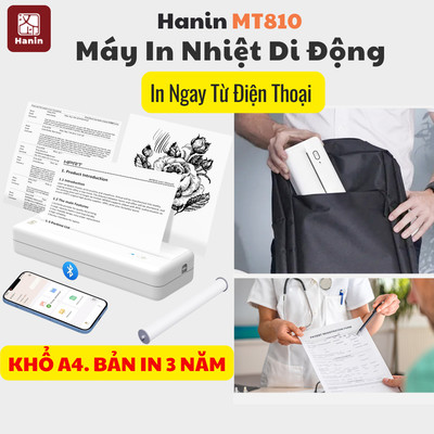 Máy In Tài Liệu A4 Cầm Tay MT810 In Nhiệt Không Cần Mực, Kết Nối Bluetooh In Trực Tiếp Từ Điện Thoại | Hanin