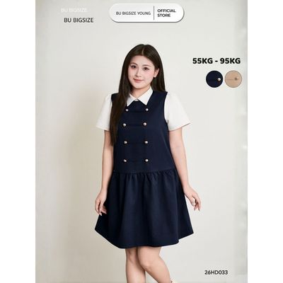 Đầm suông cổ sơ mi 2 hàng cúc BIGSIZE (55kg đến 95kg) – 26HD033 - [BU Bigsize Young]