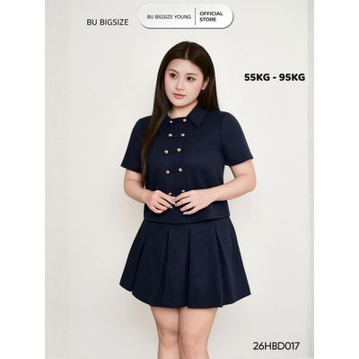 Set bộ áo 2 hàng cúc mix chân váy xếp ly BIGSIZE (55kg đến 95kg) – 26HBD017 - [BU Bigsize Young]