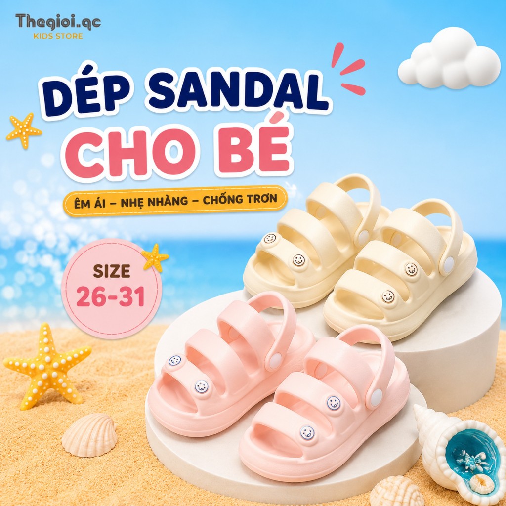 Dép Sandal Cho Bé Chất EVA Chống Trơn Trượt Tốt, Sandal Bé Gái Quai Hậu Êm Nhẹ (EV20)
