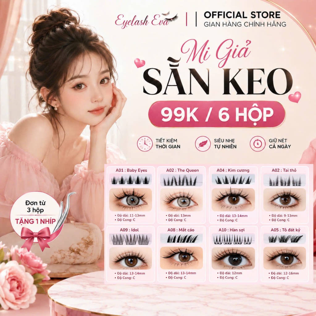 Mi giả sẵn keo EVA đa dạng kiểu dáng | Mua 3 hộp tặng nhíp , 6 hộp 99k tặng nhíp