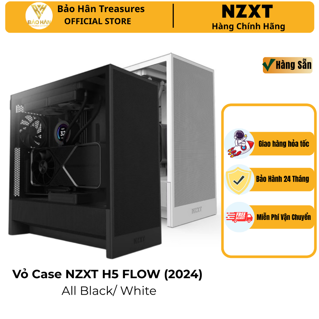 Vỏ Case NZXT H5 FLOW V2 (2024) All Black/ White , Mid Tower (CC-H52FB-01) - Hàng Chính Hãng