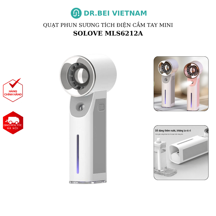 Quạt phun sương tích điện cầm tay mini Solove MLS6212A, Solove MLS6212B (có sò lạnh) - BH 1 tháng