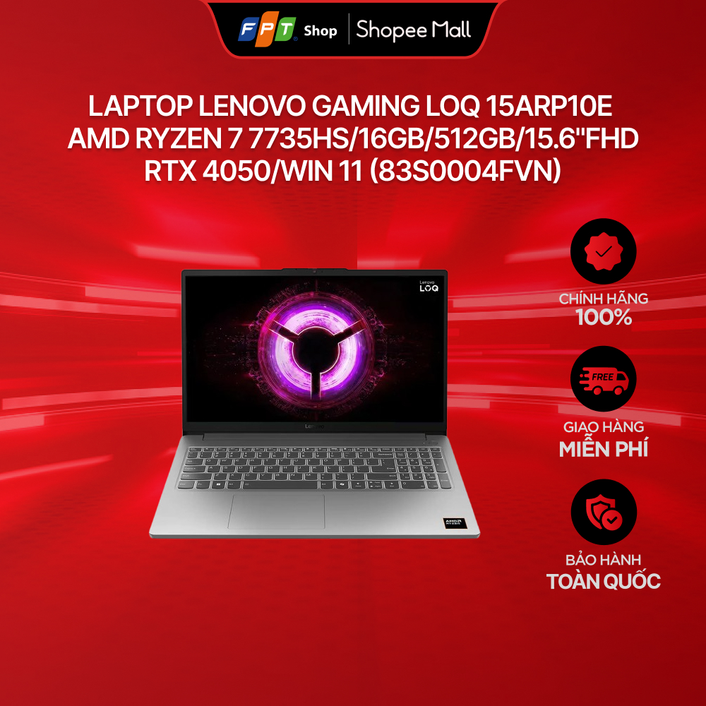 Laptop Lenovo Gaming LOQ 15ARP10E AMD Ryzen 7 7735HS/16GB/512GB/15.6"FHD/RTX 4050/Win 11 (83S0004FVN