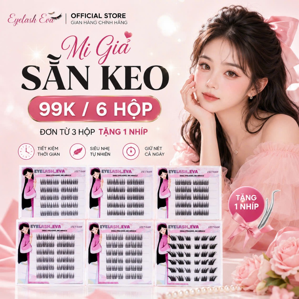 [99k/ 6H mi] Mi giả sẵn keo EVA , mi tự dính dễ gắn, đẹp tự nhiên,tặng kèm nhíp khi mua từ 3 hộp