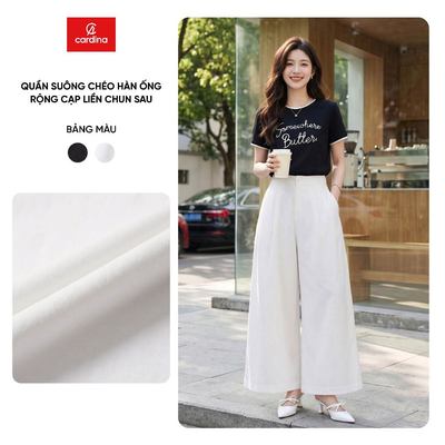 Quần ống rộng nữ CARDINA chất liệu chéo hàn cạp liền chun sau 6QDR08