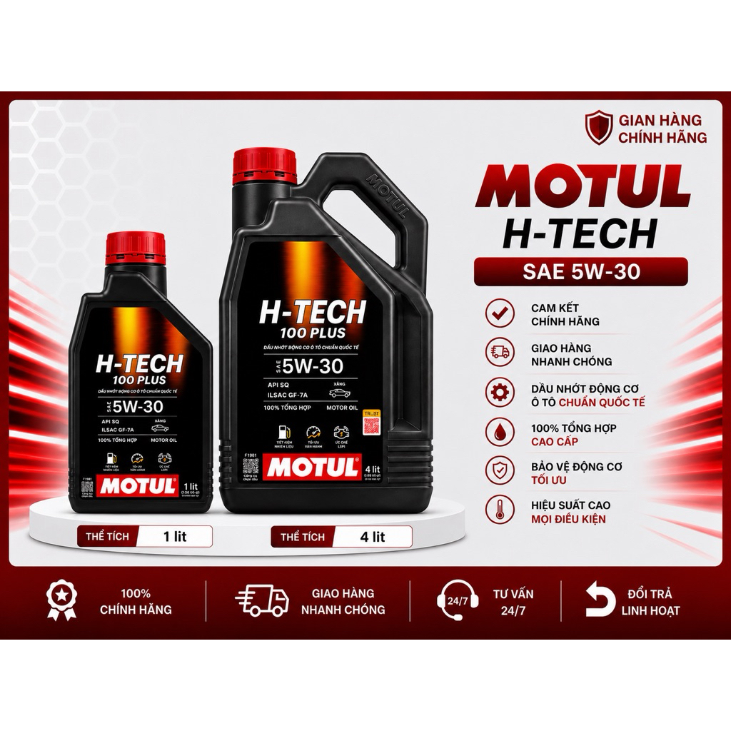 DẦU NHỚT DÀNH CHO XE MÁY XĂNG MOTUL H-TECH 100 PLUS 5W30 DUNG TÍCH 1L/4L
