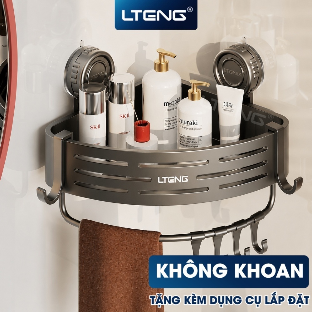 Kệ Góc Nhà Tắm LTENG Hút Chân Không Nhựa ABS Tam Giác Không Khoan Tường Đựng Mỹ Phẩm Dầu Gội