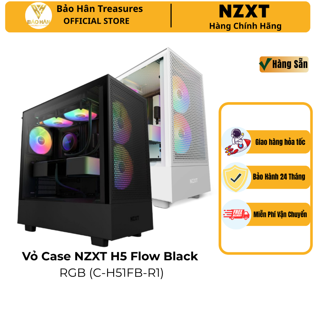 Vỏ máy tính NZXT H5 Flow RGB Black/ White V1 (Mid Tower, 4 Fan) - Hàng Chính Hãng