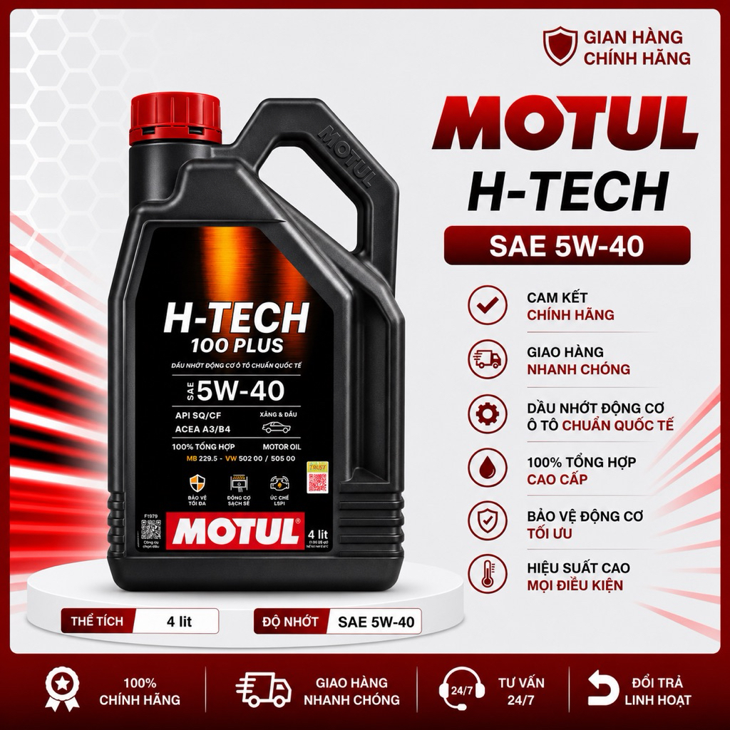DẦU NHỚT DÀNH CHO ĐỘNG CƠ XĂNG MOTUL H-TECH 100 PLUS 5W40 4L SQ