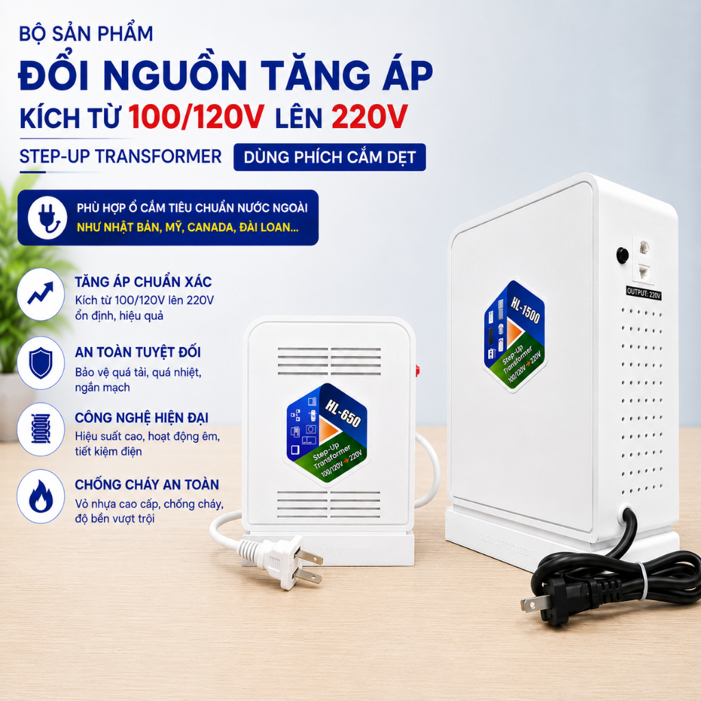 Bộ biến áp đồi nguồn kích từ 100v 110v 120v lên 220v cho máy phát điện hoặc sang nước ngoài dùng điệ