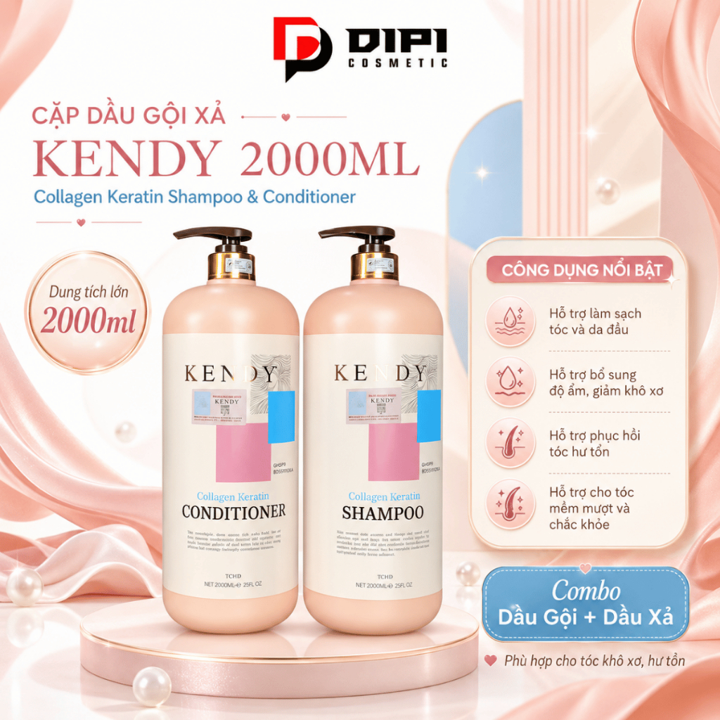 Dầu gội, xả dưỡng sinh cao cấp Kendy 2000ml giúp tóc chắc khỏe bóng mượt
