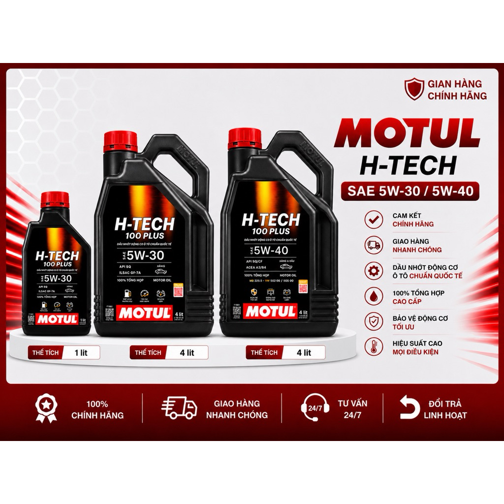 DẦU NHỚT DÀNH CHO XE OTO MÁY XĂNG MOTUL H-TECH 100 PLUS 5W30 & H-TECH PRIME 5W40 - 4L
