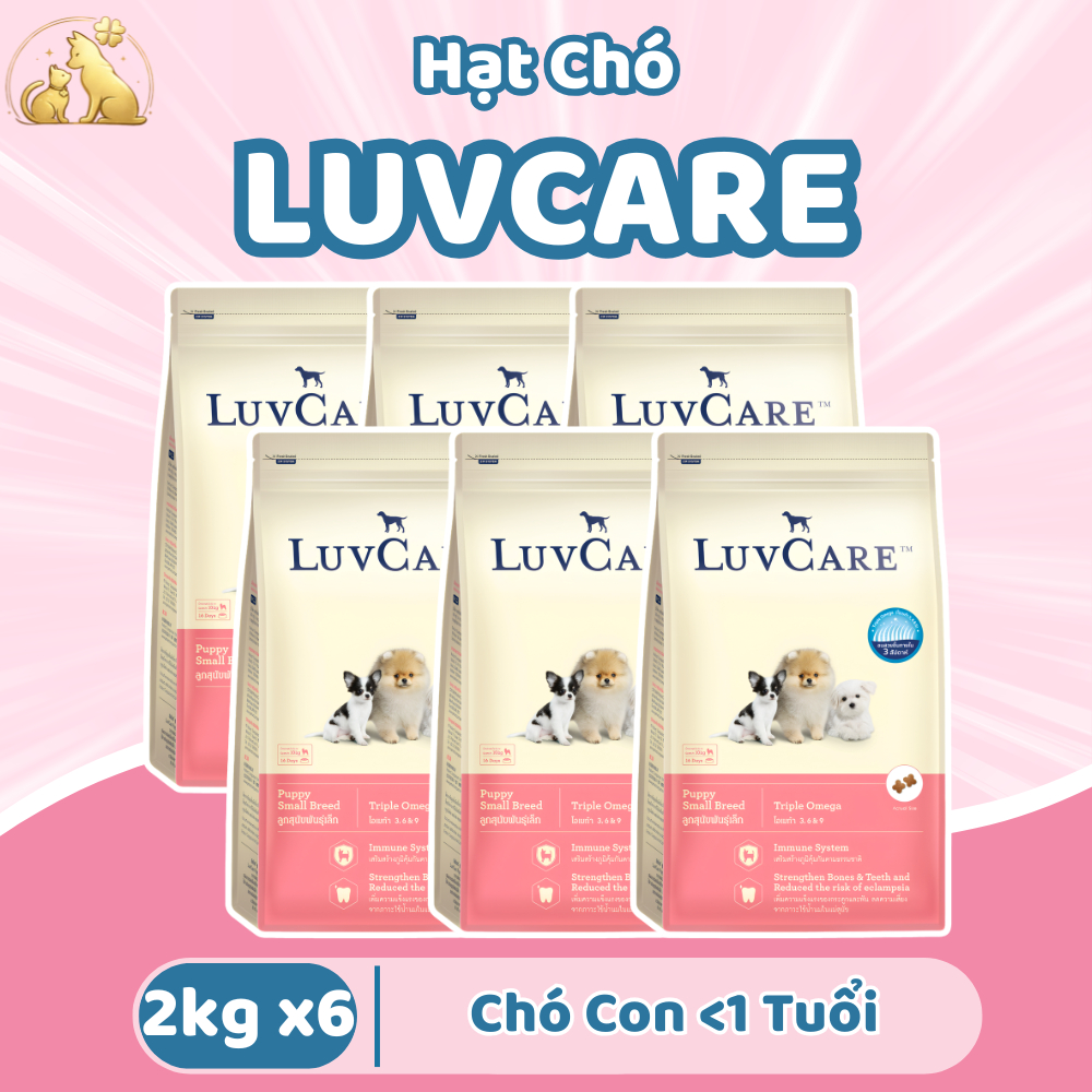 [Thùng 6 Gói 2KG] Thức ăn cho chó con Luvcare, hạt cho chó con giống nhỏ gói 2kg