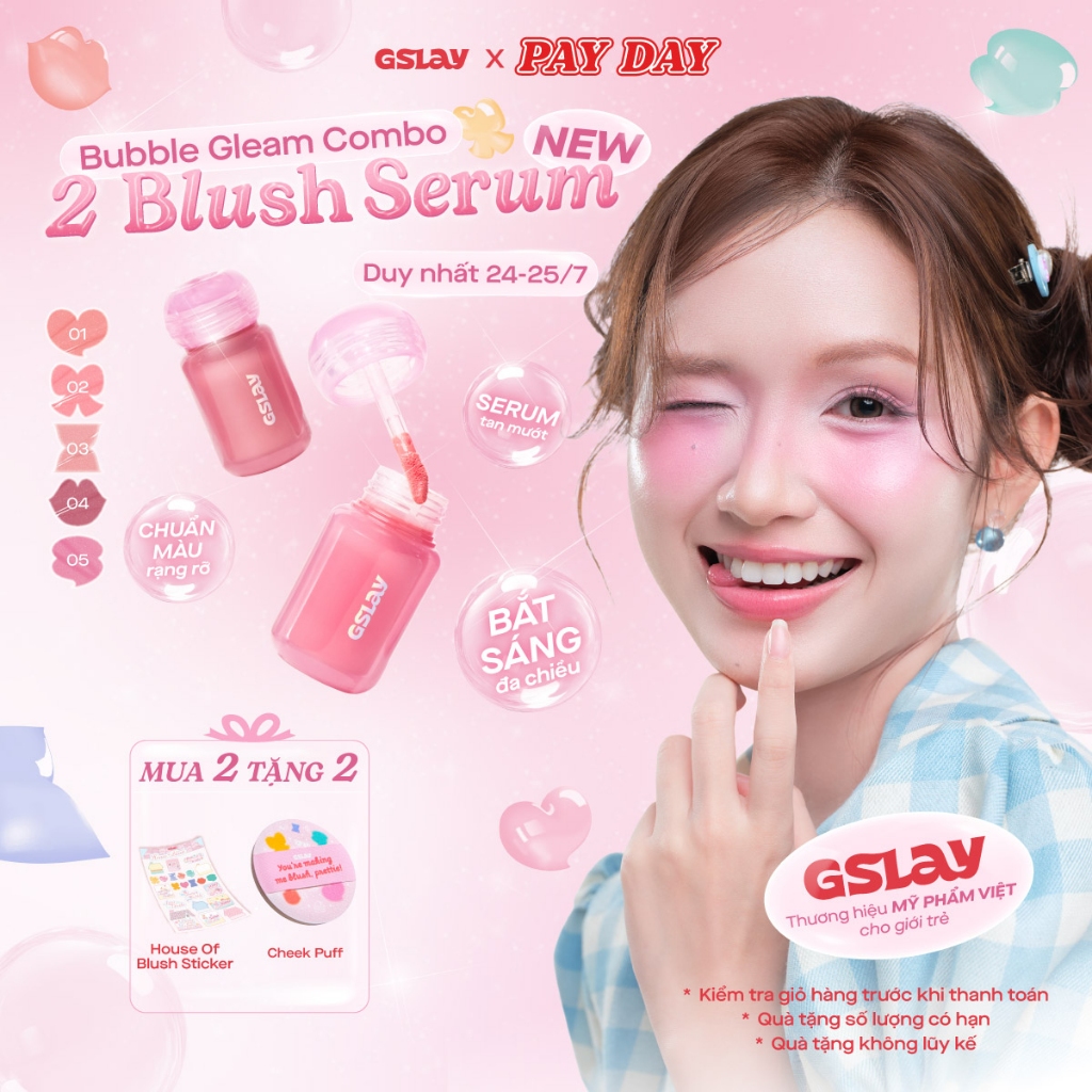Combo 02 Má hồng kem dạng lỏng GSLAY Bubble Gleam Blush Serum căng bóng bắt sáng, mỏng nhẹ, lâu trôi